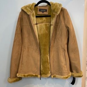 Jones New York Chartreuse Suede and Faux Fur Coat